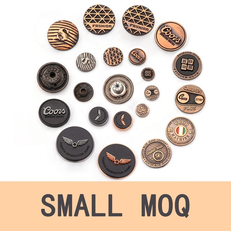 Top quality Custom 18mm 20mm zinc alloy embossed logo brass shank buttons for jeans