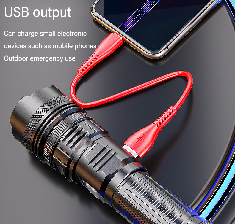 High Lumens Torch USB-C with Power Bank Rechargeable IPX4 Waterproof LED Zoomable Tactical Flashlights