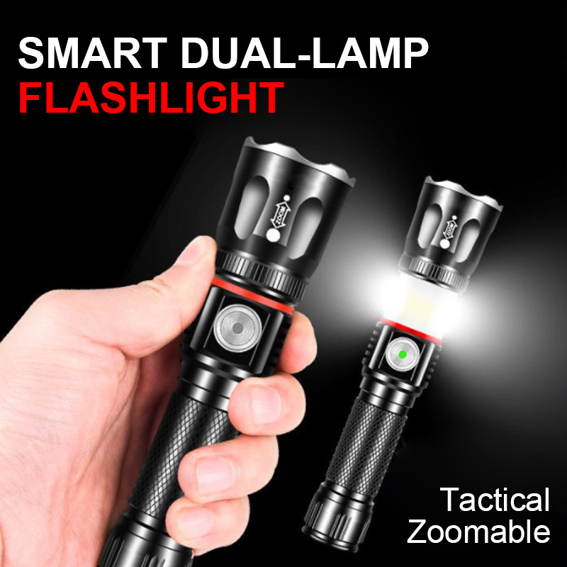 500 Lumens 5 Modes Aluminum alloy IPX4 Waterproof Torch with Surround Light USB Rechargeable Zoomable Tactical Flashlight