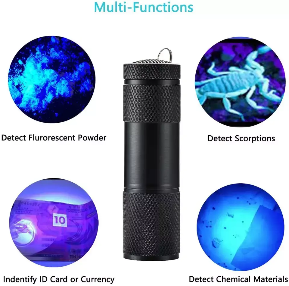 Howlighting MINI UV Flashlight AAA Battery 9 LED  Torch UV Light Ultraviolet 395NM LED UV Flashlights