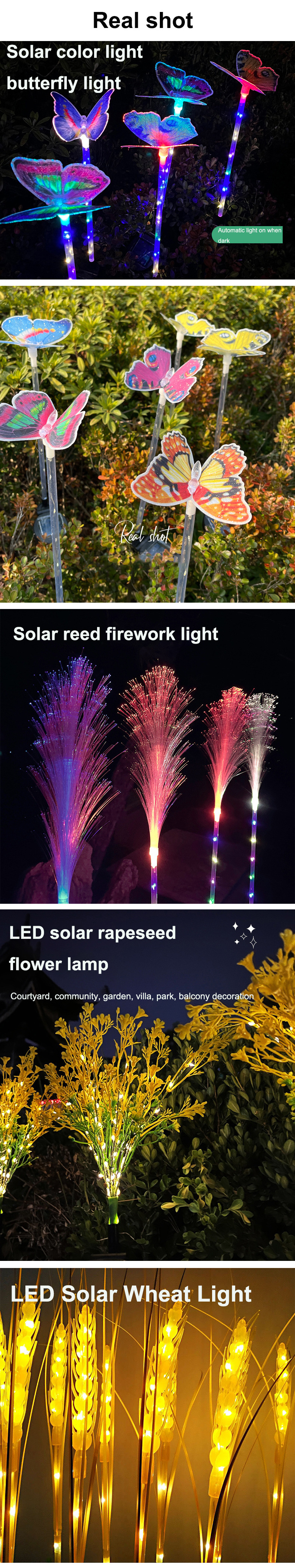 Howlighting Outdoor Waterproof Solar Color Changing Fiber Butterfly Reed Wheat Flower Lamp Garden Solar Led Flower Lights