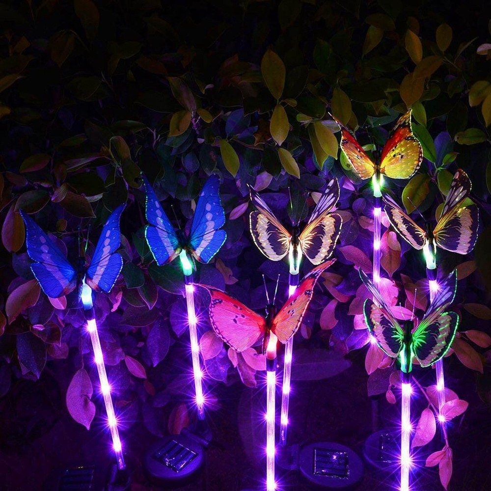 Howlighting Outdoor Waterproof Solar Color Changing Fiber Butterfly Reed Wheat Flower Lamp Garden Solar Led Flower Lights