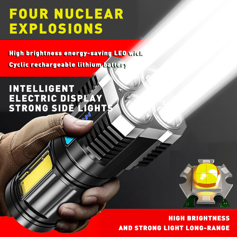 Howlighting 4-Mode Brightness Adjustment Outdoor Rechargeable Emergency Use Multi-Functional LED Display Flashlight