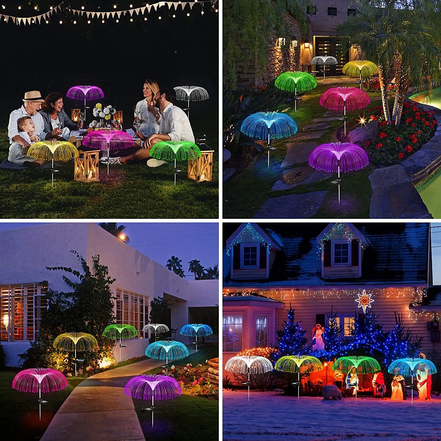 Howlighting 2022 Outdoor Waterproof 7 Color Changing Landscape Lamp Wholesale Solar Led Fiber Optic Jellyfish Garden Lights