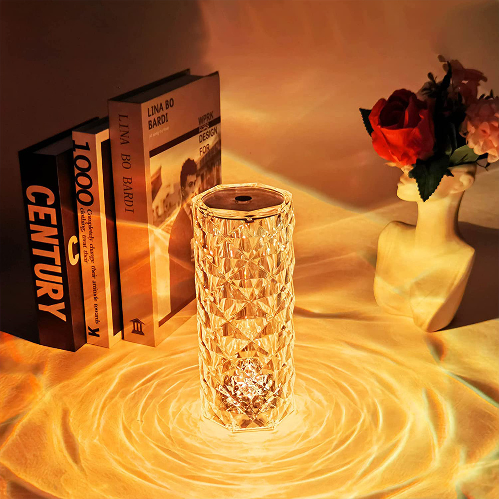 Howlighting RGB Acrylic Crystal Desk Lamp Indoor Touch Atmosphere Remote Control Rose Decorative Night Light Crystal Table Lamp