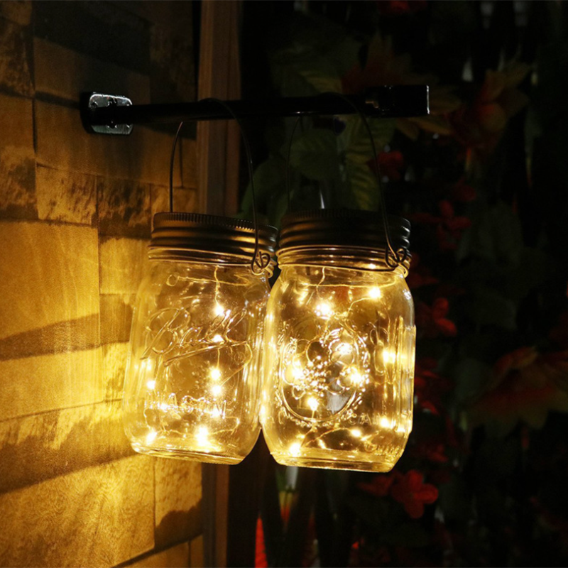 White Mason Jar Light with Lid Solar Power Lamp Outdoor Hanging Lighted Fairy Led Lamp