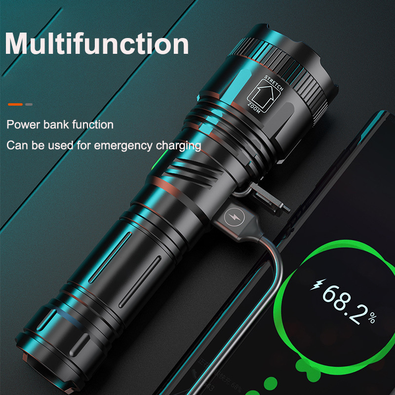 P50 Led Telescopic Zoom Night Fishing Flashlight 1700lm High Lumens Usb Rechargeable High Power Flashlight