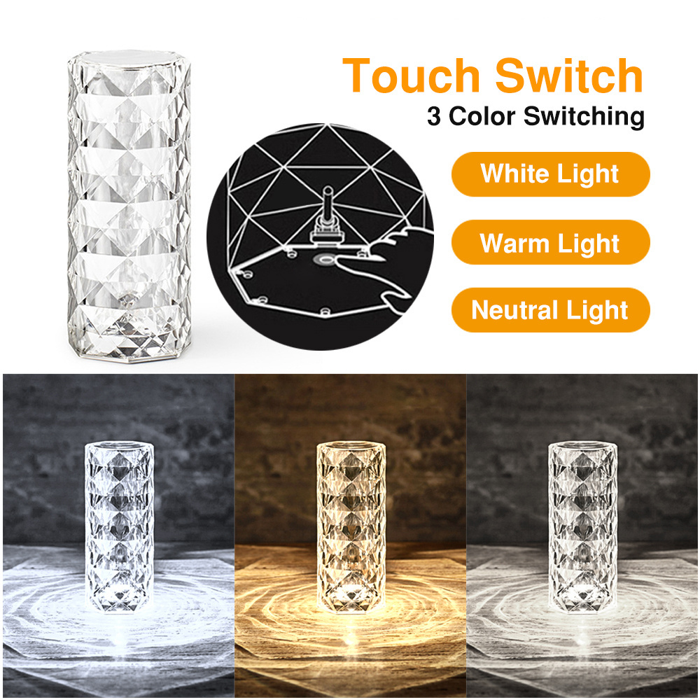 Howlighting RGB Acrylic Crystal Desk Lamp Indoor Touch Atmosphere Remote Control Rose Decorative Night Light Crystal Table Lamp