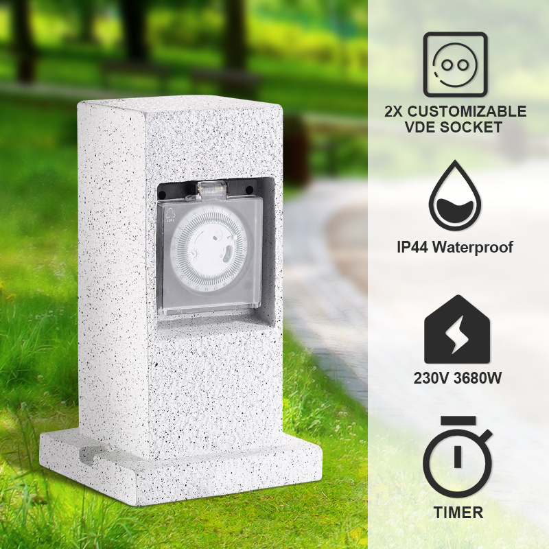 Howlighting Multifunctional Stone Color Socket Outdoor Waterproof Box Garden Socket Column With Timer And Ground Plug