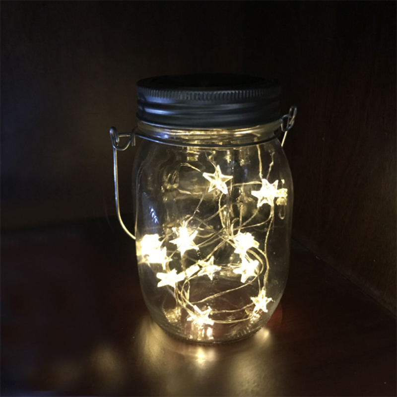 White Mason Jar Light with Lid Solar Power Lamp Outdoor Hanging Lighted Fairy Led Lamp