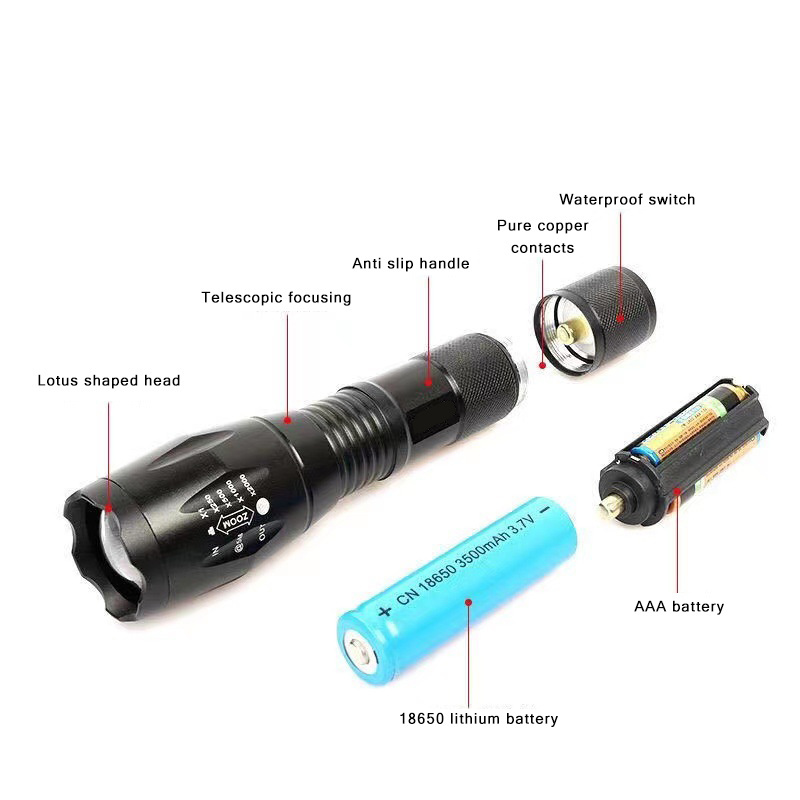 Howlighting Outdoor Rechargeable Waterproof Hand LED flash torch light 1200 Lumen XML T6 LED Zoomable Flashlight