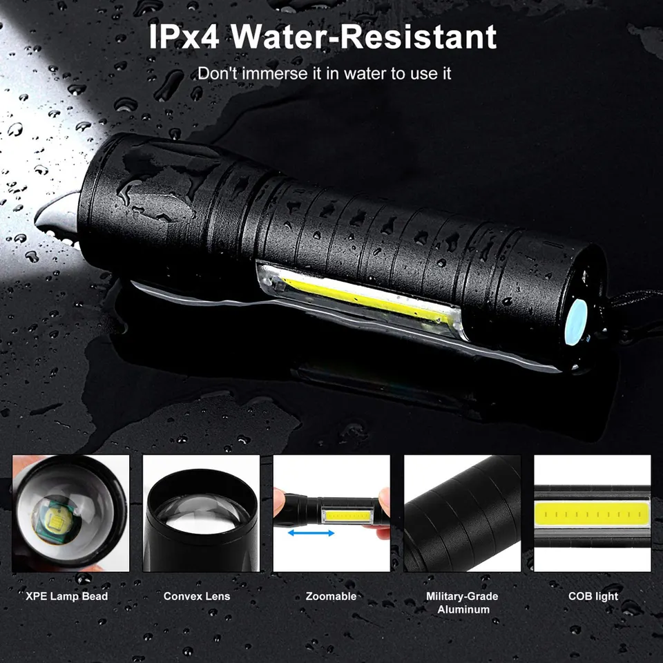 Howlighting Rechargeable USB Rechargeable Portable COB Waterproof Telescopic Zoom 3 Modes LED Torch Emergency Mini Flashlight