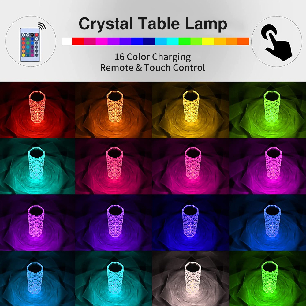 Howlighting Acrylic Crystal Desk Lamp Indoor Touch Atmosphere Crystal RGB Remote Control Decorative Rose  Night Light Table Lamp