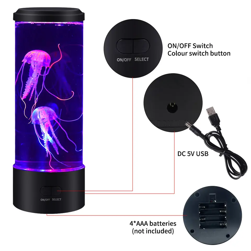 Howlighting Custom Fantasy Table Lamp 7 Color Changing Electric Round Night Light Jelly fish Aquarium Lava Lamp Jellyfish lamp