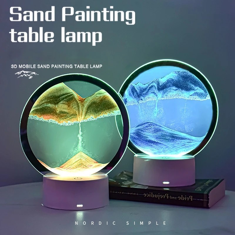 Howlighting Glass Gift Creative Touch Hourglass Table Lamp Color Sand Painting Quicksand Night Light for bedrooms