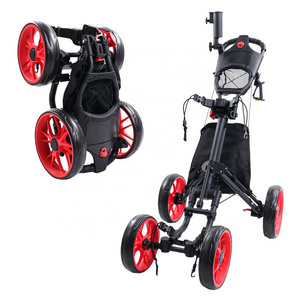 HOW TRUE New Easy To Assemble Golf Push Hand Cart Aluminum Frame 4 Wheel Golf Trolleys With Foot Brake And Umbrella Holder