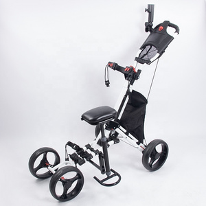 Golf Push Pull Cart With Seat Lightweight Foldable Collapsible 4 Wheels Golf Trolley With Foot Brake Adjustable Umbrella Holder