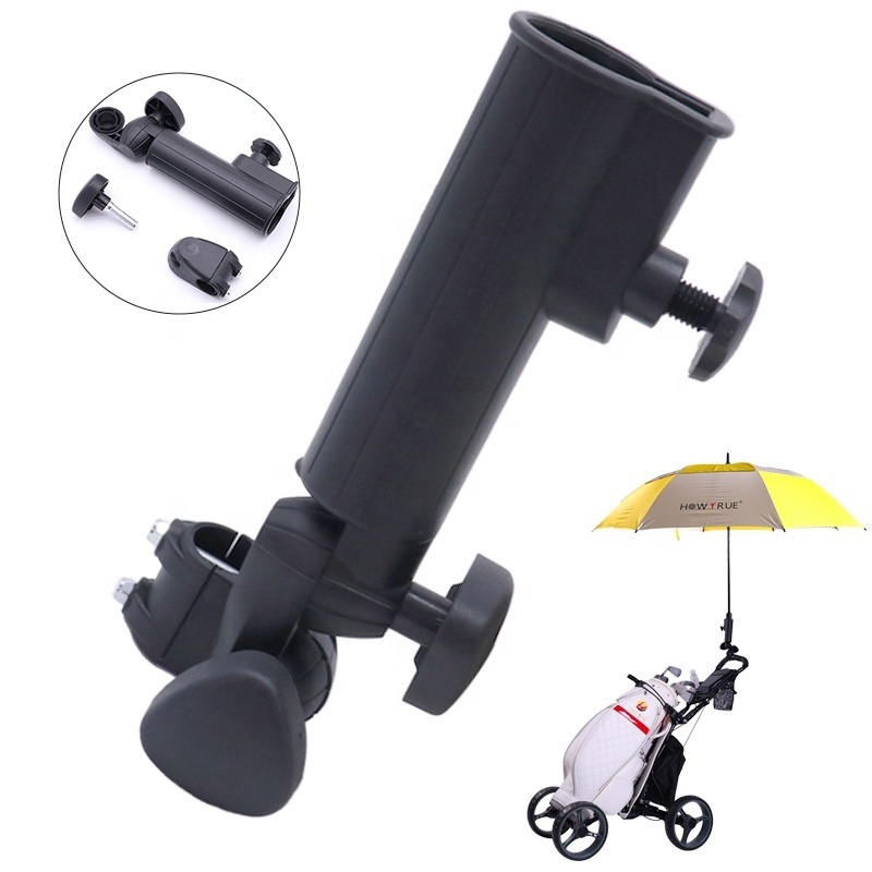 HOW TRUE Wholesale Golf Durable Umbrella Holder Stand Golf Accessories Outdoor Adjustable Plastic Golf Umbrella Trolley Holder