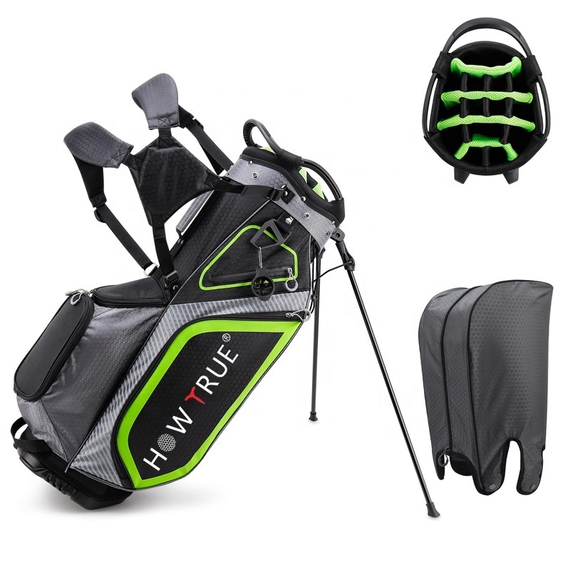 HOW TRUE High Quality Black 14 Way Golf Stand Bag Lightweight And Waterproof Golf Bags With 7 Pockets For Men Women