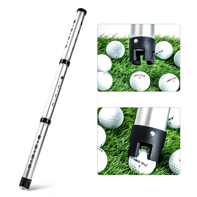 HOW TRUE Silver Aluminum 3 Section Golf Ball Retriever 105cm Holds Up To 25 Golf Balls Golf Ball Pick Up With Black Bag