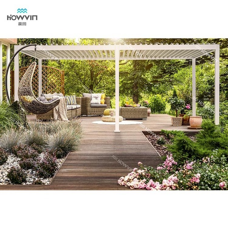 Howvin 3 x 3m / 3 x 4m patio roof adjustable terrace gazebo pergola with side panels gazebo outdoor aluminum pergola