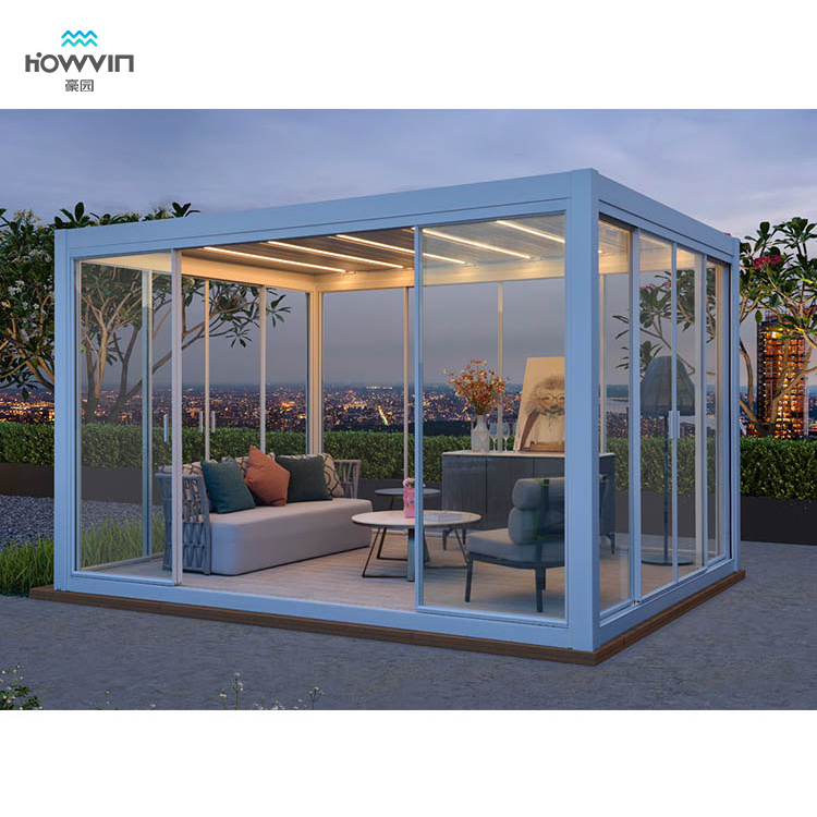 Howvin 3 x 3m / 3 x 4m patio roof adjustable terrace gazebo pergola with side panels gazebo outdoor aluminum pergola