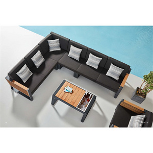 Unique Morden Hot Sell Aluminum Frame Teak Grey Sofa Set Comfortable Outdoor Garden Patio Furniture Sofa Set