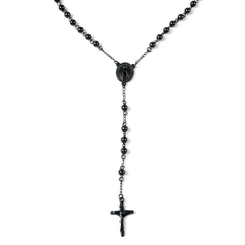 High quality stainless steel rosary Cross Necklace 5mm6mm black stainless steel sweater Necklace Necklace