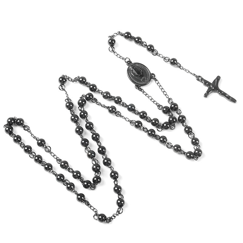 High quality stainless steel rosary Cross Necklace 5mm6mm black stainless steel sweater Necklace Necklace