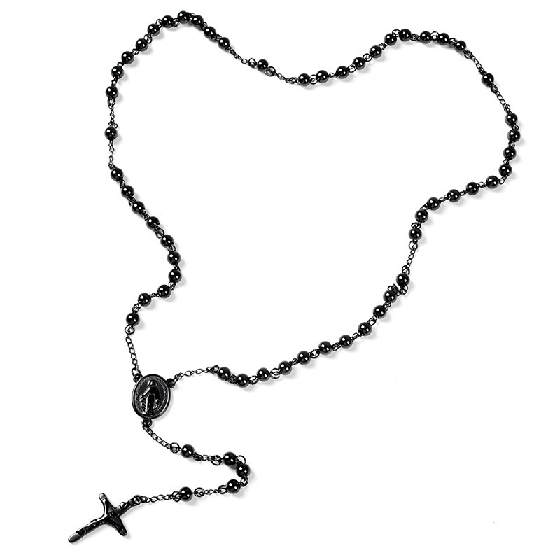 High quality stainless steel rosary Cross Necklace 5mm6mm black stainless steel sweater Necklace Necklace