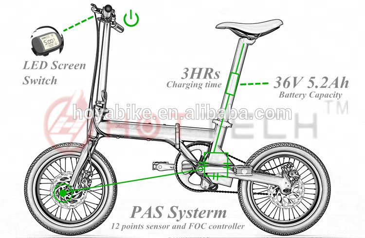 Hottech 14/16 Folding Electric Bike Launched Aluminum New 2018 Bicycle Lithium Battery Ce Rear Hub Motor Aluminum Alloy 