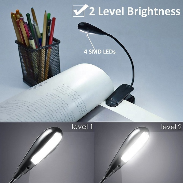 LED Book Light Rechargeable Warm 4 LED Book Light Easy Clip on Reading Light