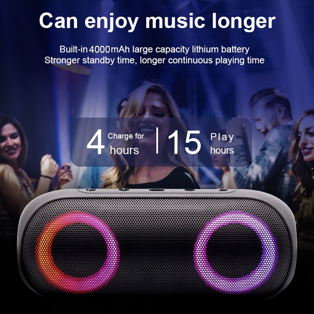 Leadingplus IPX7 Waterproof Bluetooth Speaker Wireless Bocinas Bass Bluetooth stereo wireless speaker with Colorful LED Light