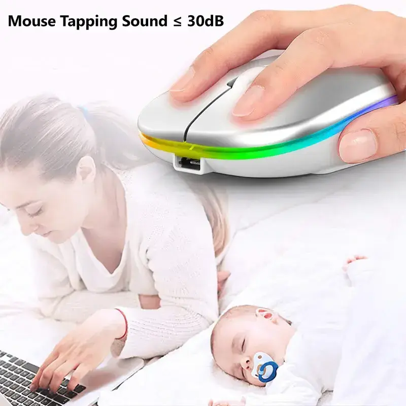 Wireless Mouse Rechargeable RGB Bluetooth 2.4G Silent Laptop Gaming Mouse Gamer Rechargeable Mouse for Computer LED Backlit Mice