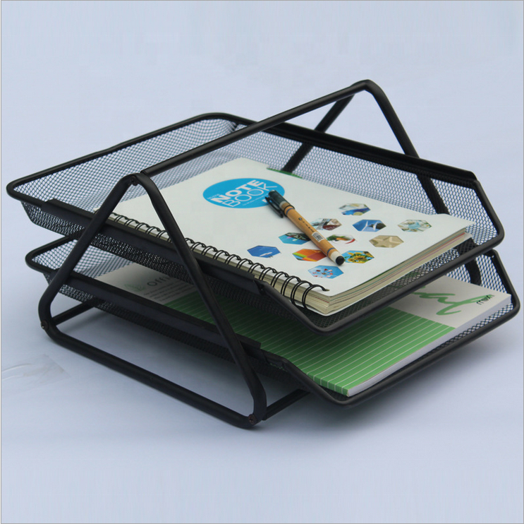 Hot Sale Office File Tray Desk Organizer 2 Tier Metal Mesh Paper File Document Stackable Letter Tray