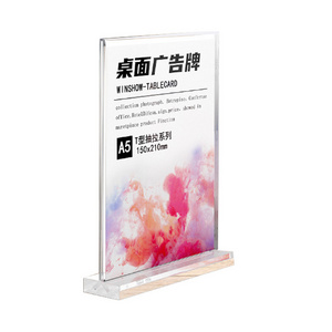 Double Side T Shape Acrylic Sign Holder Display Stand Advertising Board Menu Card Note Holder Paper Photo Poster Frame