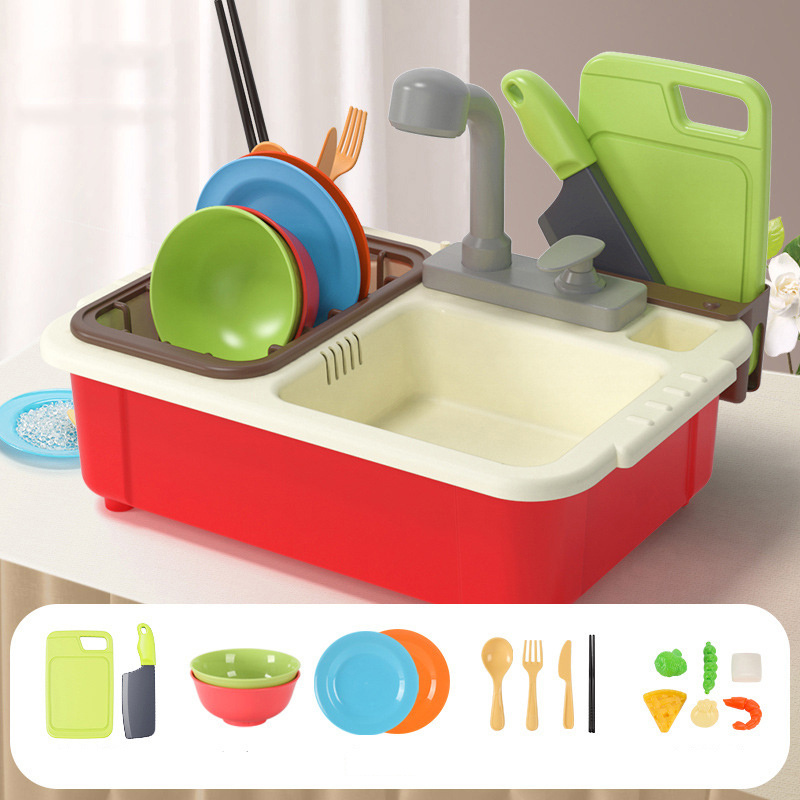 HOYE CRAFTS Kids Hot Sale Pretend Kitchen Play Toys Circulate Water Faucet Play Set Mini Washing Sink