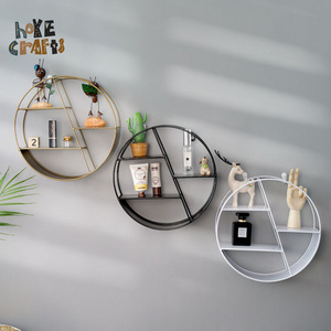 Decorative Display Rack Modern Circular/Hexagon Metal Frame Wall Mounted Floating Shelf