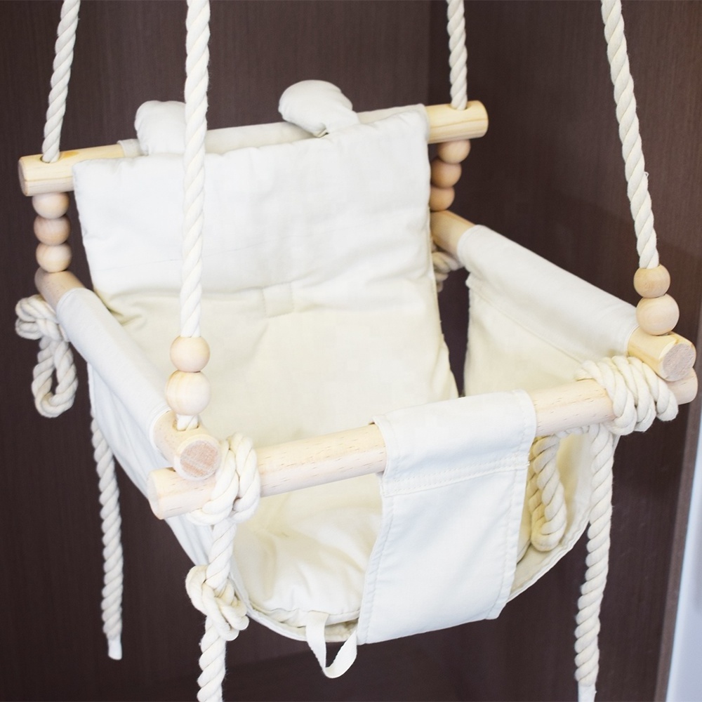 Hoye Crafts Wooden Hanging Swing Chair White Baby Hammock Kids Outdoor Swing Set