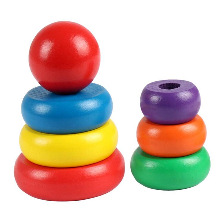 High Quality Stack Up Kids Educational Toy New Design Wooden Stacking Ring Rainbow Tower