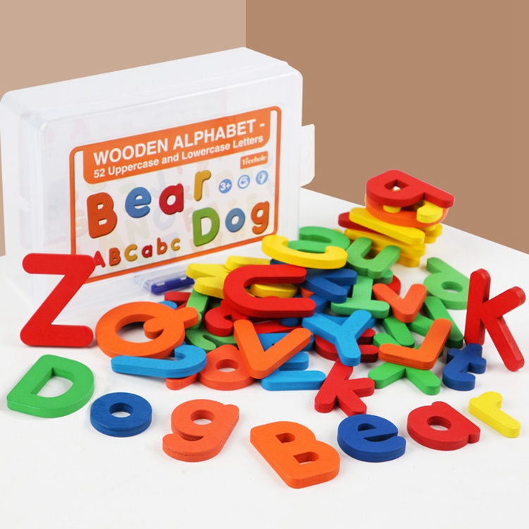 HOYE CRAFTS English spelling game toy accessories set wooden alphabet game with 52 pieces letters