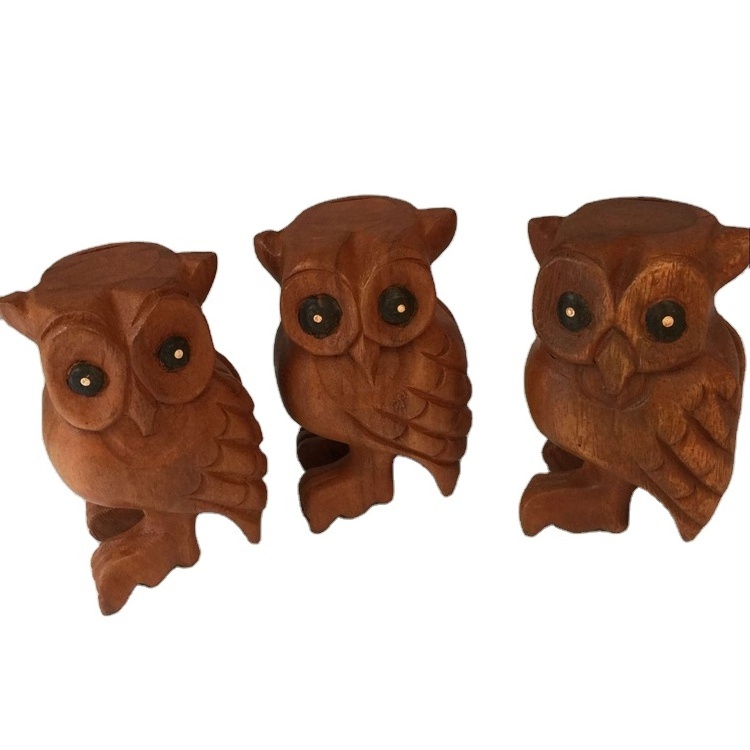 Hoye crafts Popular Thailand owl toy decoration hand carved wooden whistle office and home wooden owl crafts