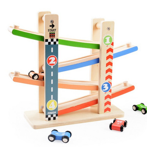 Wooden track car sets toy for kids toddler boys girls