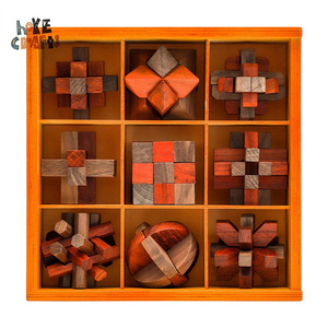 Hoye crafts Chinese intelligence puzzles 9 in 1 teaser game wooden Kongming lock for kids adults