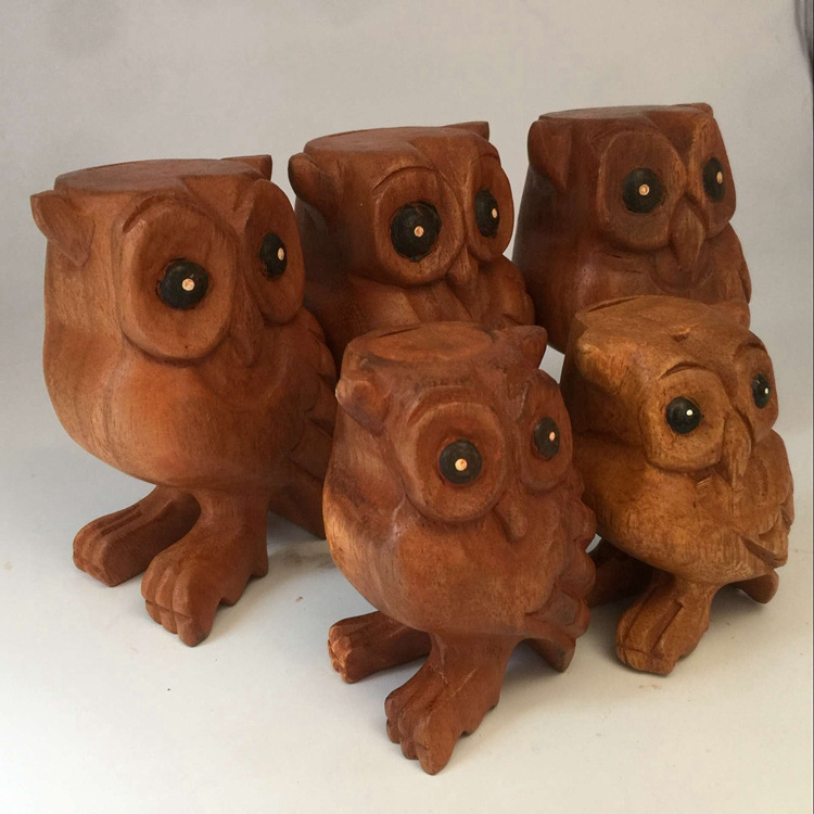 Hoye crafts Popular Thailand owl toy decoration hand carved wooden whistle office and home wooden owl crafts