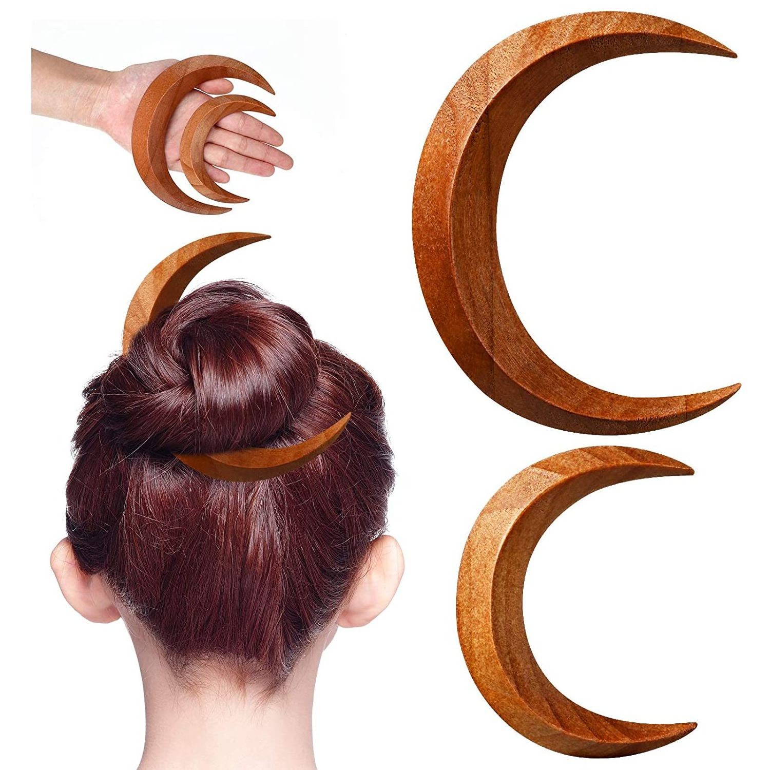 HOYE CRAFTS fashion moon Hair Clip Hair Styling Pins wooden Moon Hairpin