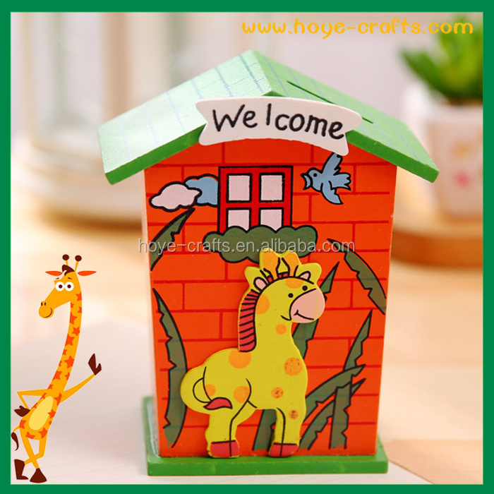 HOYE CRAFTS wooden money box cartoon animal house piggy bank as Christmas gifts