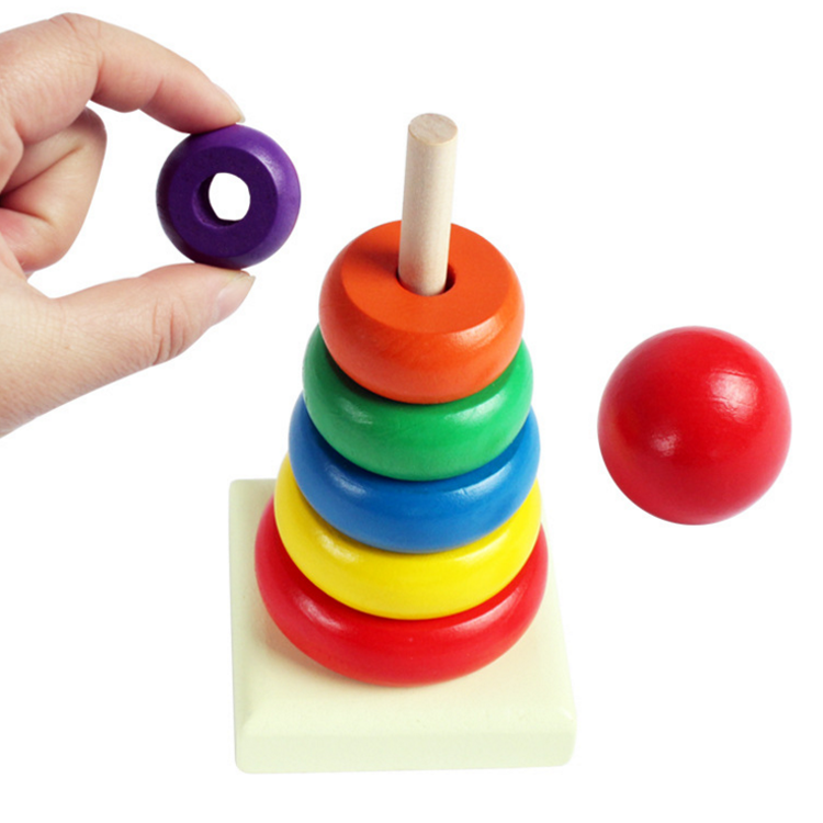 High Quality Stack Up Kids Educational Toy New Design Wooden Stacking Ring Rainbow Tower