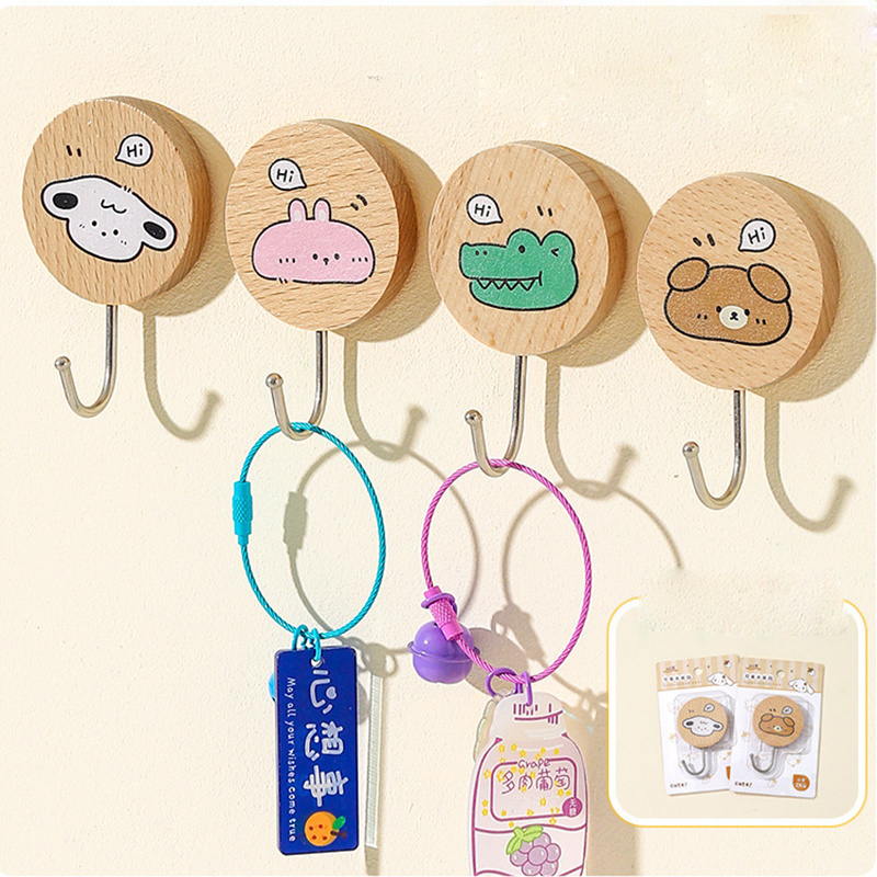 Living Room Wood Animal Hook Decoration Cartoon Wall Door Hooks For Hanging