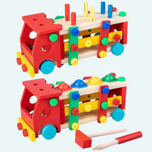 HOYE CRAFTS Children Toys Motor Skill Training Assembly Wooden Screw Cars Knocking Car for Kids